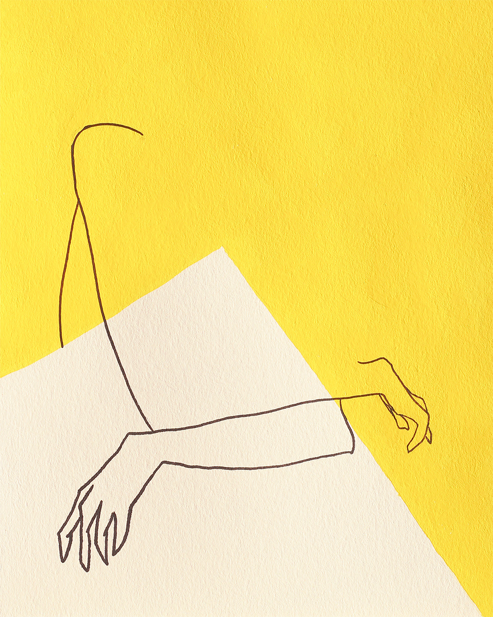 A yellow and white abstract print with a figurative likeness by Hazal Ozturk.