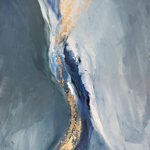 A blue, white, and gold abstract painting by Julia Contacessi. 