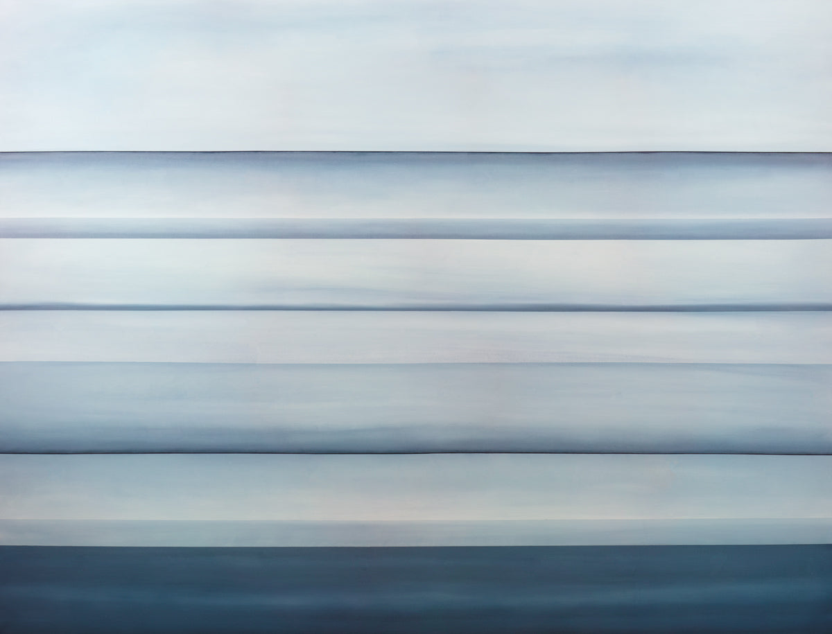 A tonal blue abstract landscape print by Tony Iadicicco.