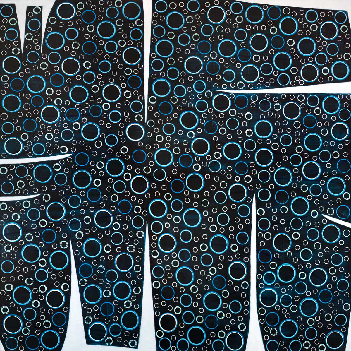 A black, blue and white abstract print by Sofie Swann.