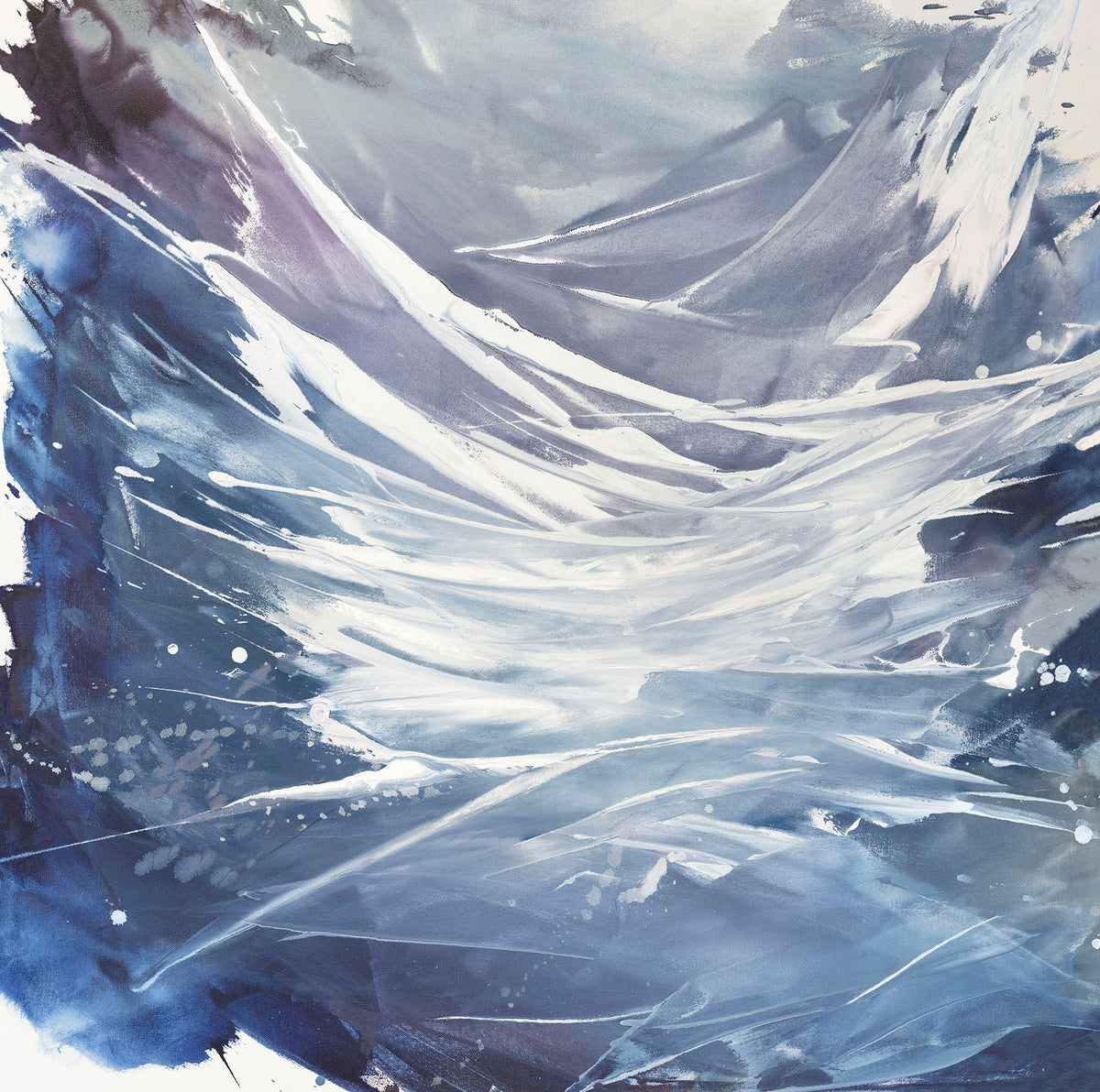 A blue, white, and purple abstract painting by Teodora Guererra. 