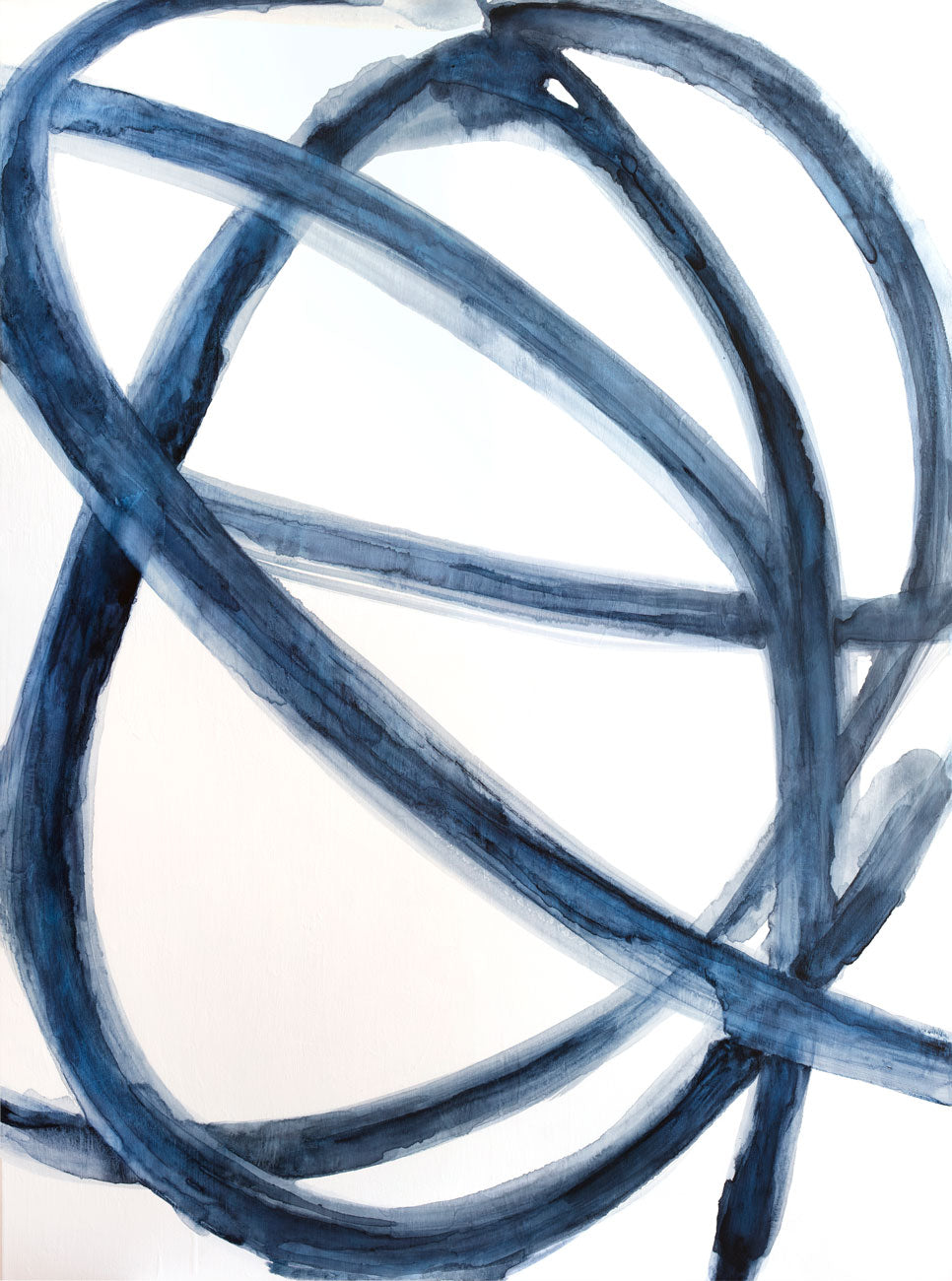 A blue and white abstract print by Mary Gaspar. 