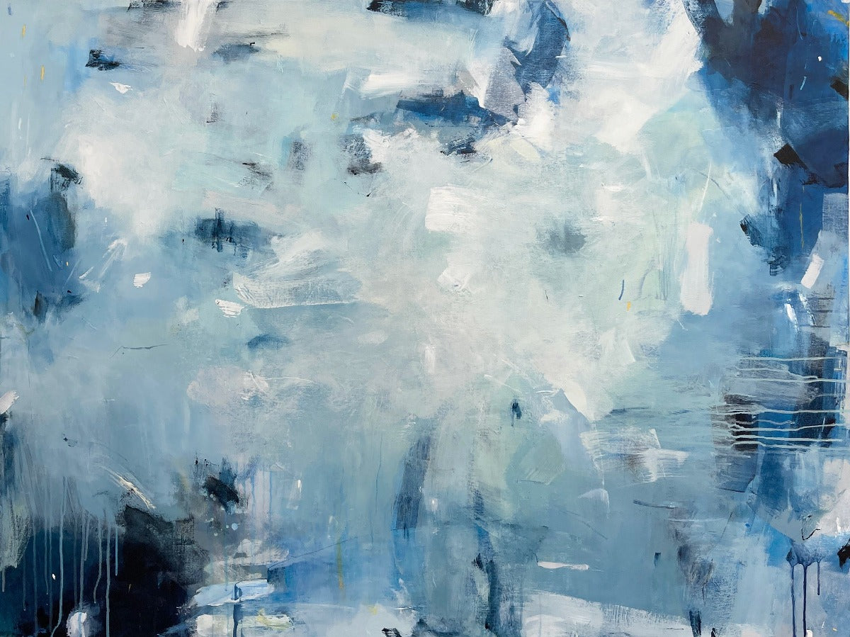 A blue abstract painting by Kelly Rossetti.