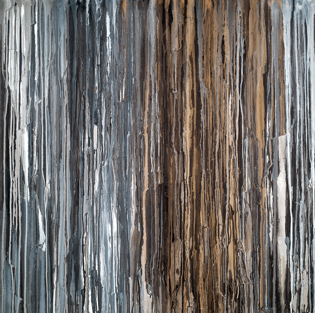 A brown, copper, white, grey and black abstract print by Teodora Guererra.
