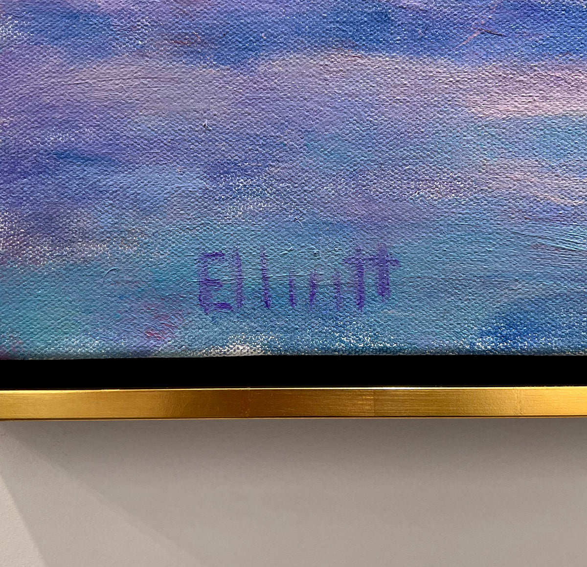 A close up image of Ken Elliott's signature on the bottom of the painting. 