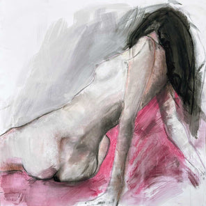 A multimedia drawing of a nude woman reclining. Wired and ready to hang.