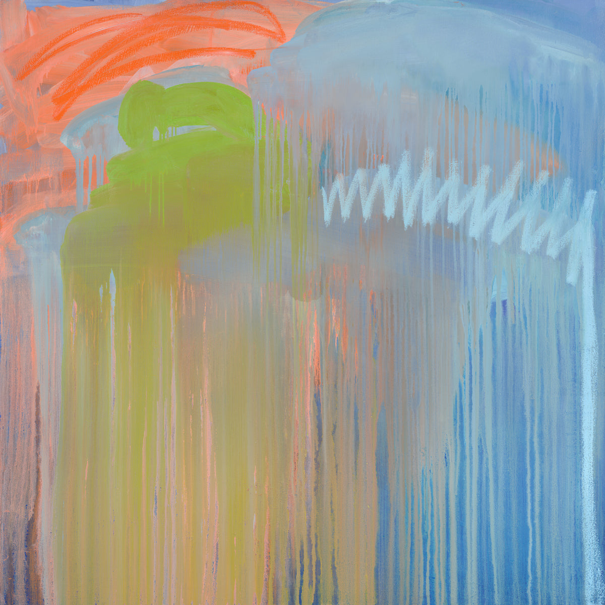 A blue, orange and green abstract print by Teodora Guererra.