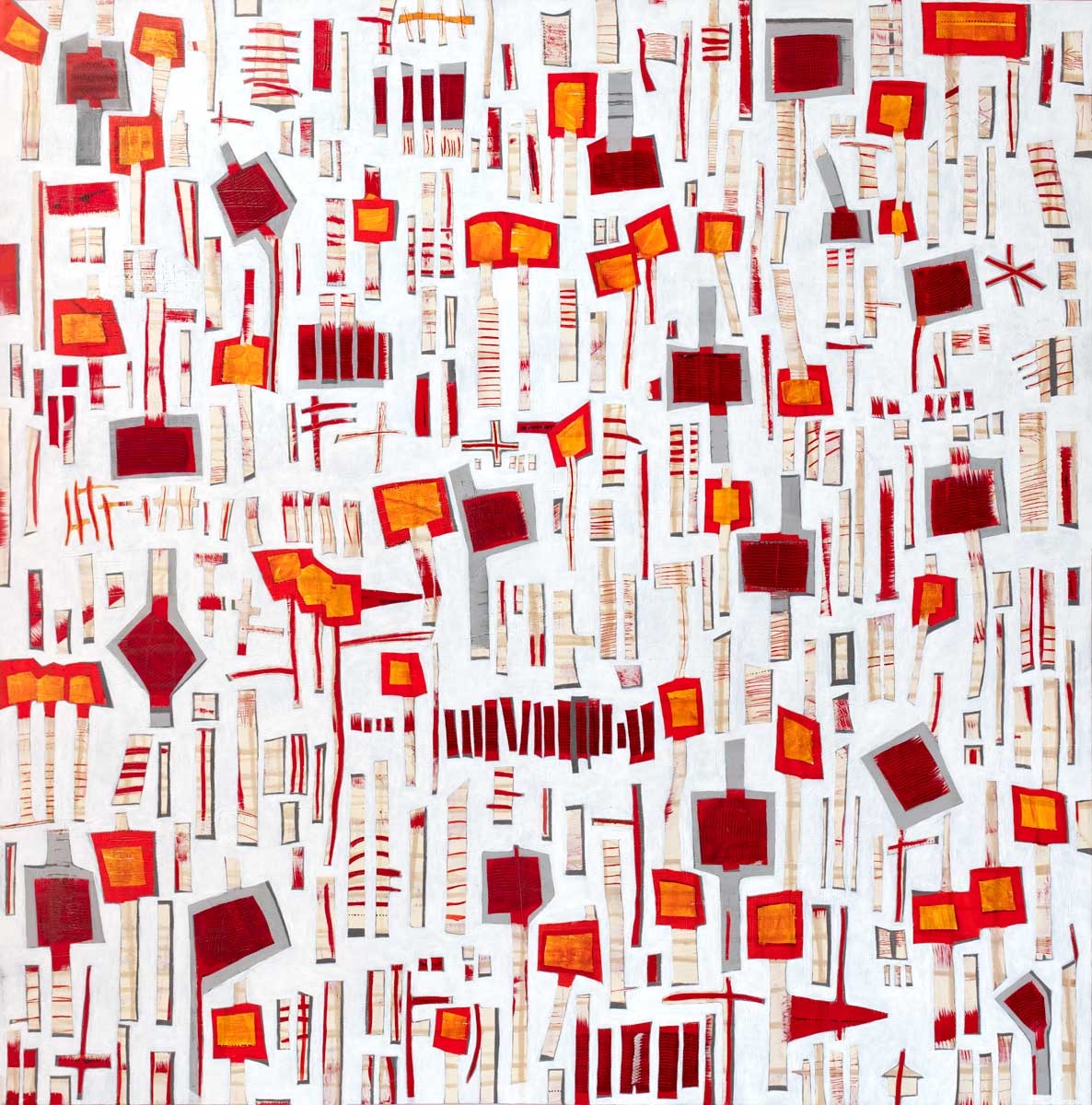 A red, white and orange abstract print by Sofie Swann.