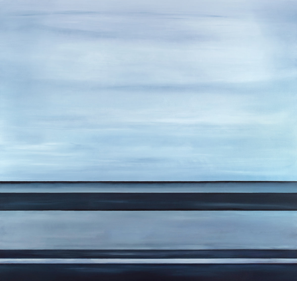 A tonal blue linear abstract painting by Tony Iadicicco.