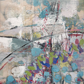 An abstract encaustic painting by Linda Bigness. 