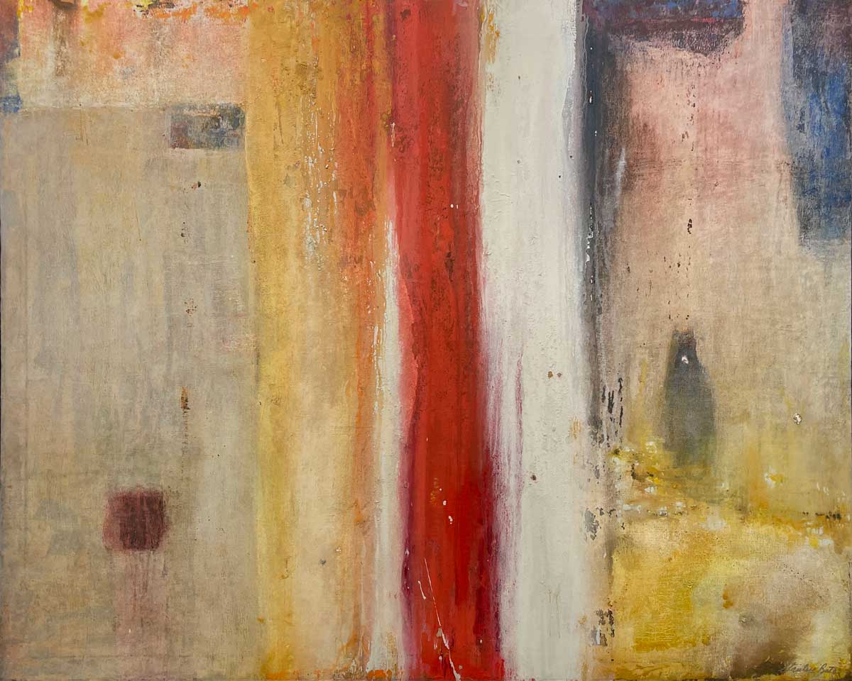 A modern multicolored abstract painting by Stanley Bate.