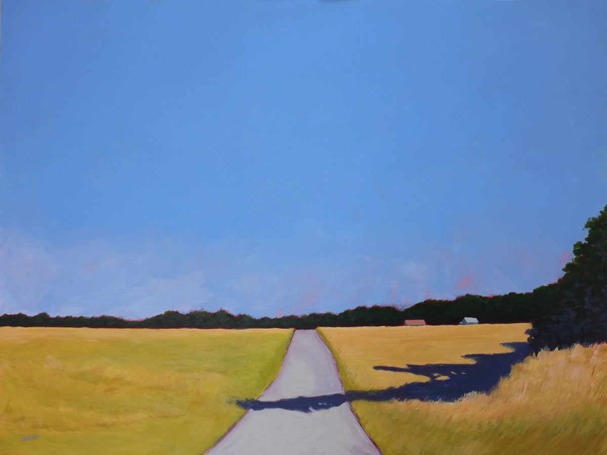 A blue and yellow-green landscape by artist Carol Young. 