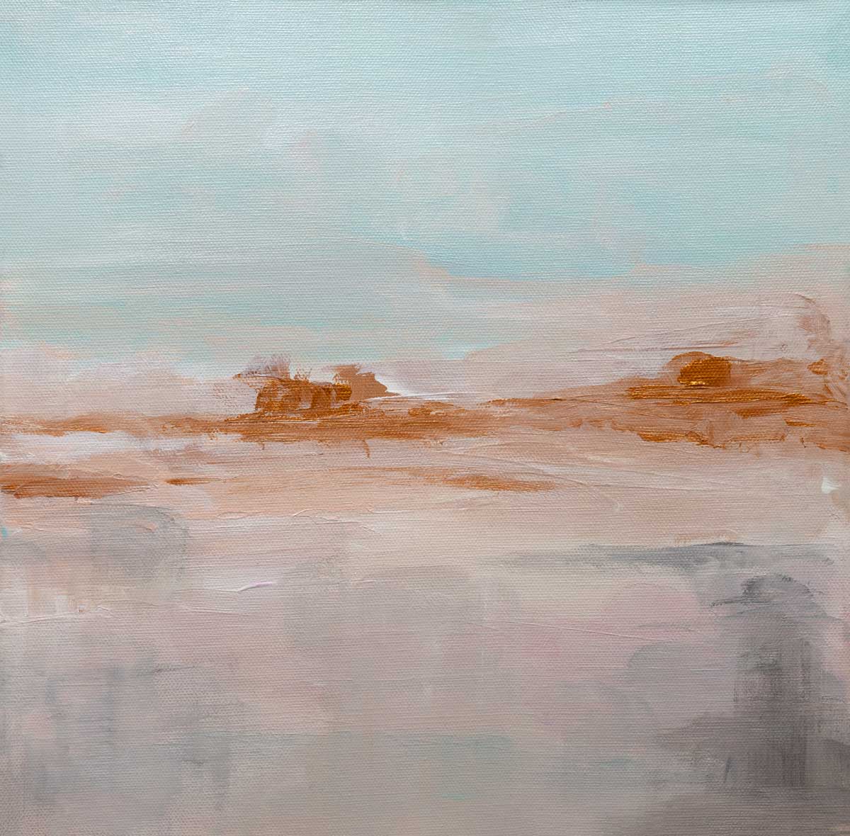 A teal, copper and dusty pink abstract print by Dolores Tema.
