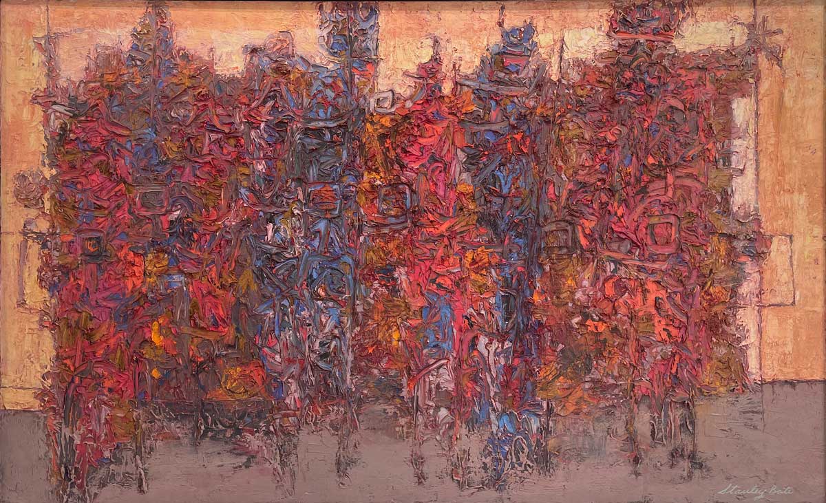 A multicolored abstract painting by Stanley Bate.