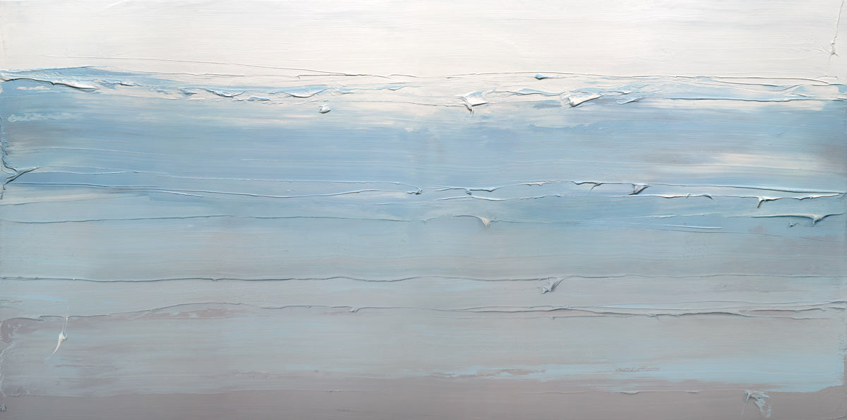 A blue, grey and grey-beige abstract print by Teodora Guererra.