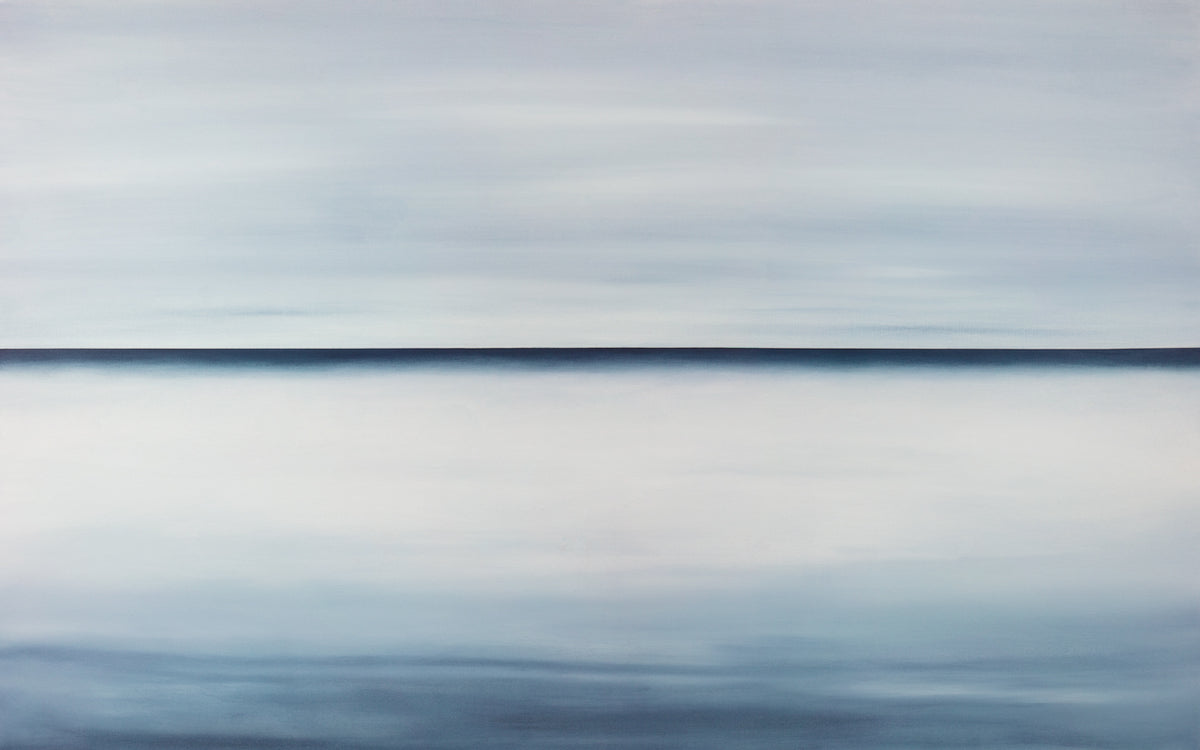 A tonal blue abstract landscape print by Tony Iadicicco.