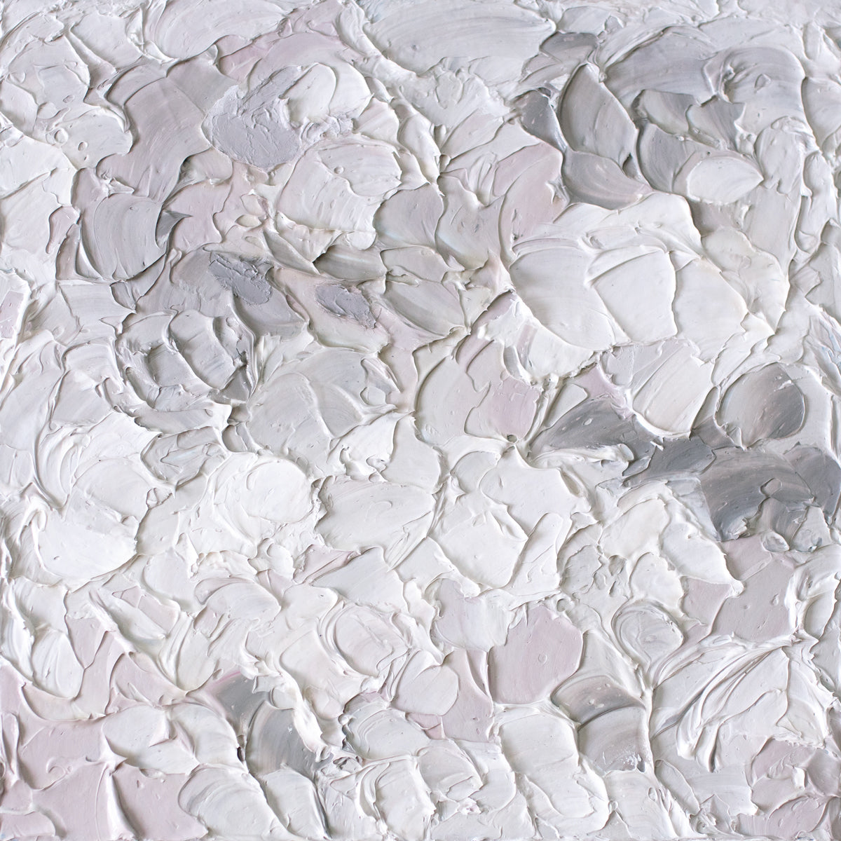 A light pink, white and warm grey impasto abstract painting. 