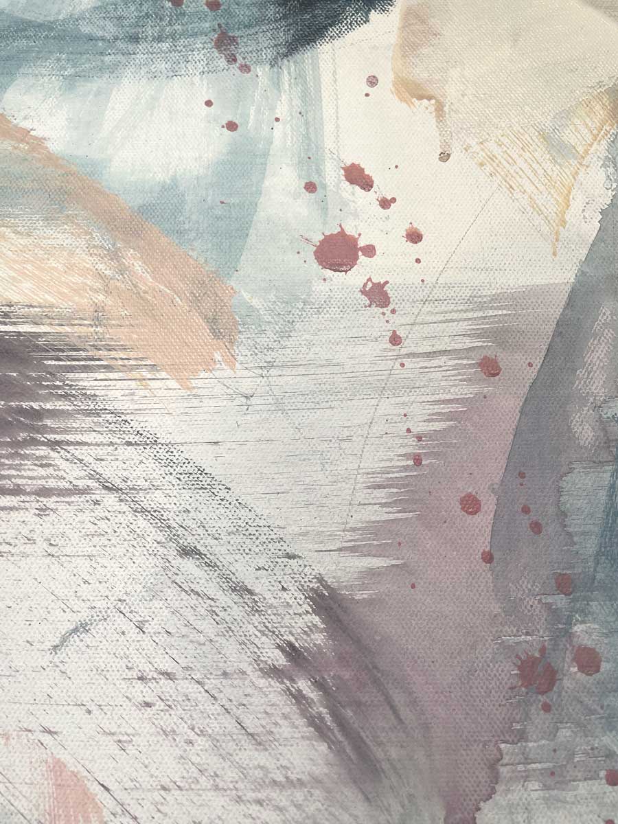 A close up detail image of the multi-colored paint in Kelly Rossetti's painting. 