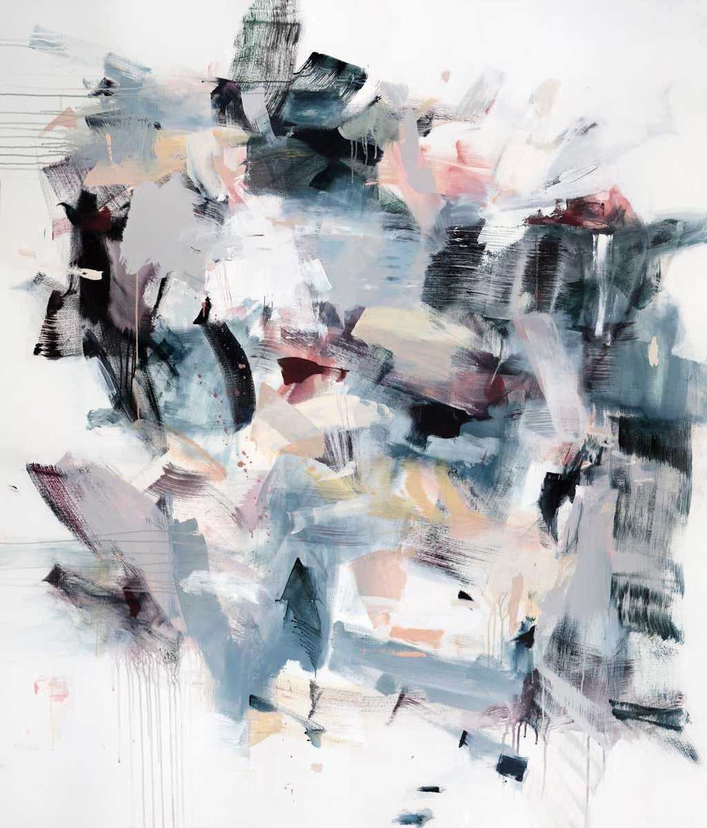 Multi-colored cool toned abstract painting by Kelly Rossetti