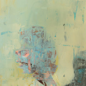 A portrait of a woman obscured by green paint. Wired and ready to hang.