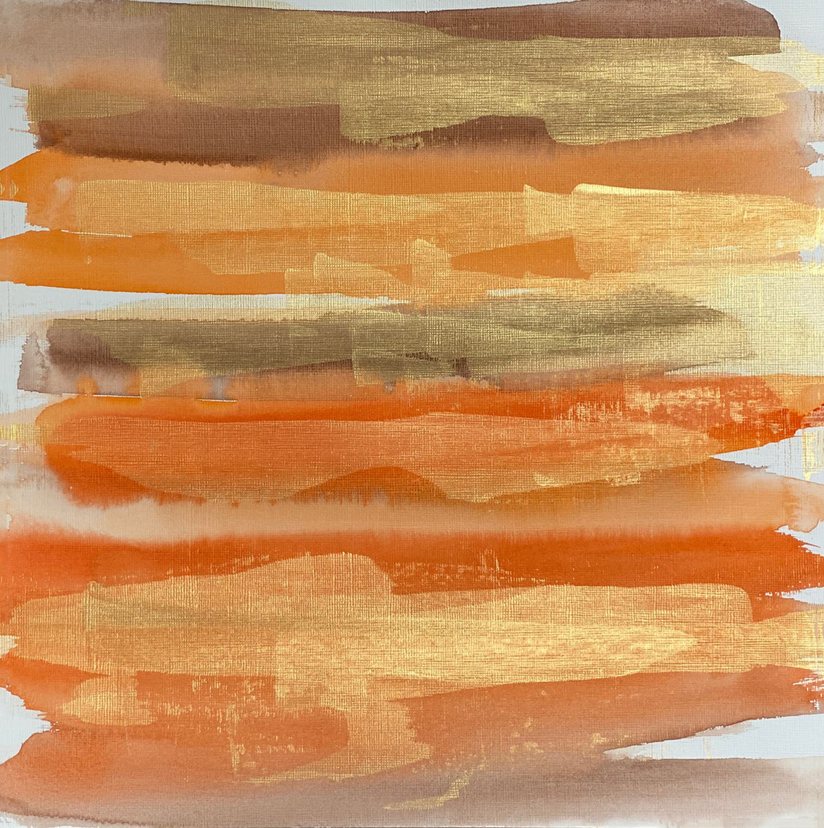 A gold, orange and light brown abstract print by Teodora Guererra.