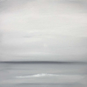 A tonal grey and white abstract painting by Tony Iadicicco.