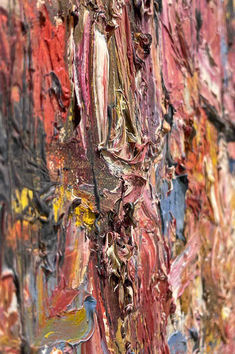 A close up of the texture and several paint layers.