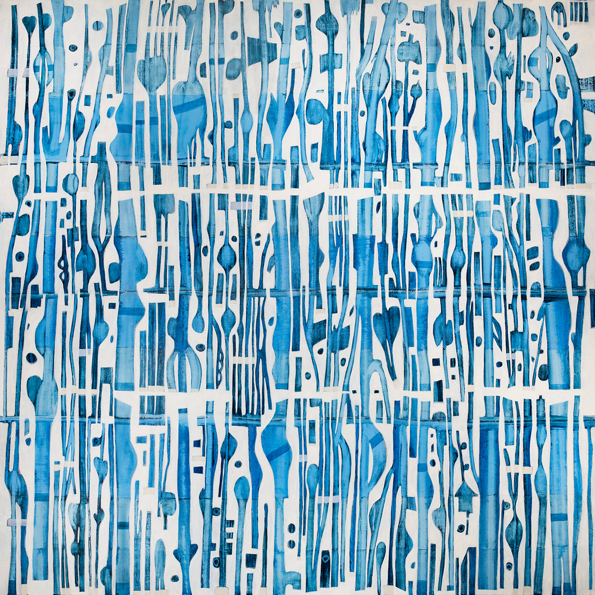 A blue and white abstract print by Sofie Swann.