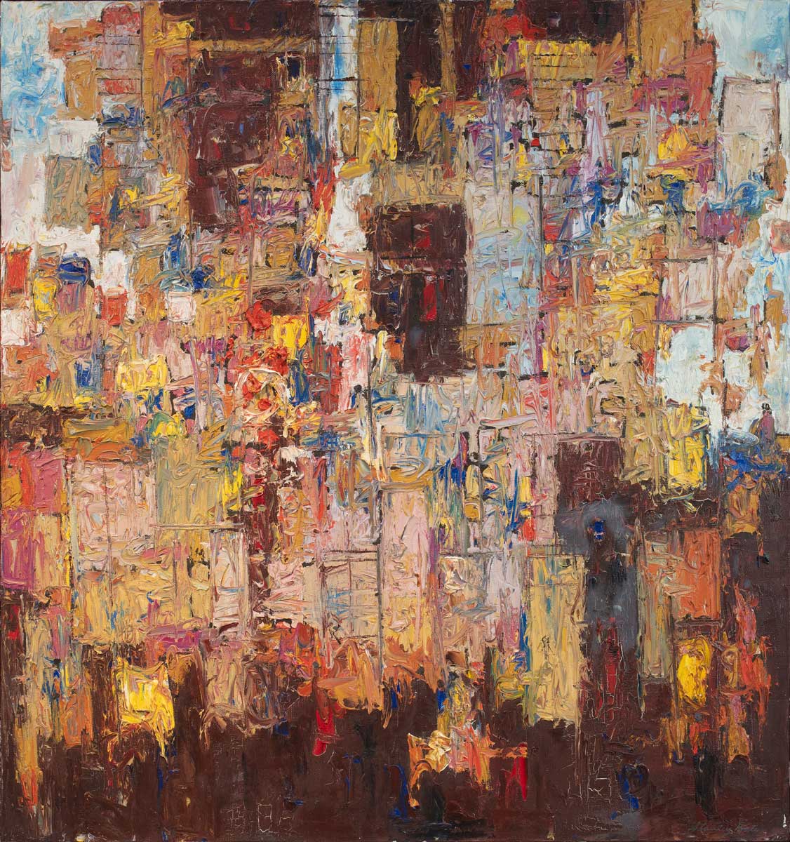 A multicolored abstract expressionist painting by Stanley Bate.